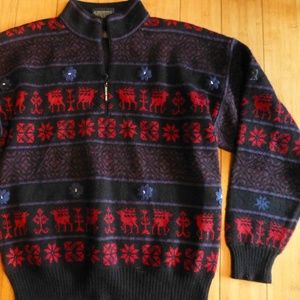 Demetre fair isle ski  zip up wool blend sweater L
